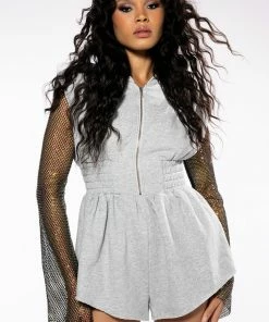 RIDE OR DIE RHINESTONE SLEEVE HOODED ROMPER
