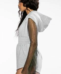 RIDE OR DIE RHINESTONE SLEEVE HOODED ROMPER -FINESSE-shop ride or die rhinestone sleeve hooded romper grey 5 5
