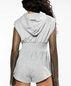 RIDE OR DIE RHINESTONE SLEEVE HOODED ROMPER -FINESSE-shop ride or die rhinestone sleeve hooded romper grey 6 6
