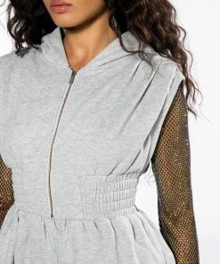 RIDE OR DIE RHINESTONE SLEEVE HOODED ROMPER -FINESSE-shop ride or die rhinestone sleeve hooded romper grey 7 7