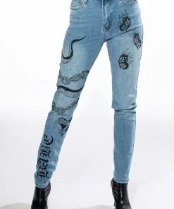 RIGHT CALL PAINTED HIGH RISE SKINNY JEANS -FINESSE-shop right call painted high rise skinny jeans medium blue denim 3 3