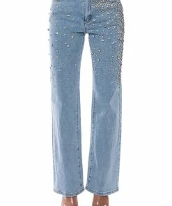 RILEE EMBELLISHED STRAIGHT FIT JEANS -FINESSE-shop rilee embellished straight fit jeans medium blue denim 4 4