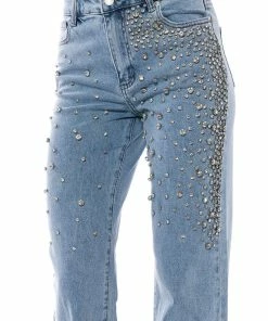RILEE EMBELLISHED STRAIGHT FIT JEANS -FINESSE-shop rilee embellished straight fit jeans medium blue denim 8 8