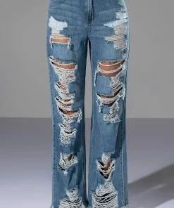 ROCK N' ROLL DESTROYED RELAXED JEANS -FINESSE-shop rock n roll destroyed relaxed jeans light blue denim 5 5