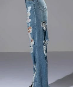 ROCK N' ROLL DESTROYED RELAXED JEANS -FINESSE-shop rock n roll destroyed relaxed jeans light blue denim 6 6