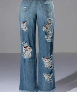 ROCK N' ROLL DESTROYED RELAXED JEANS -FINESSE-shop rock n roll destroyed relaxed jeans light blue denim 7 7