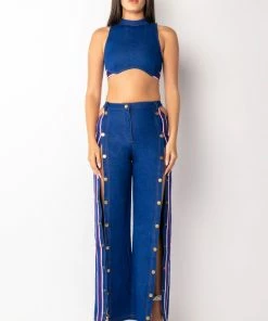 RUN IT UP CROPPED DENIM TOP 13 RUN IT UP CROPPED DENIM TOP -FINESSE-shop run it up cropped denim top dark blue denim 7 7