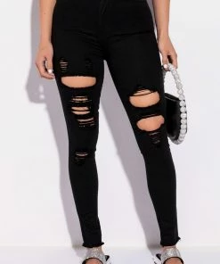 SANDY HIGH WAISTED DESTROYED FRAYED SKINNY JEAN