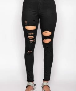 SANDY HIGH WAISTED DESTROYED FRAYED SKINNY JEAN 9 SANDY HIGH WAISTED DESTROYED FRAYED SKINNY JEAN -FINESSE-shop sandy high waisted destroyed frayed skinny jean black 3 3