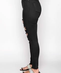 SANDY HIGH WAISTED DESTROYED FRAYED SKINNY JEAN 10 SANDY HIGH WAISTED DESTROYED FRAYED SKINNY JEAN -FINESSE-shop sandy high waisted destroyed frayed skinny jean black 4 4