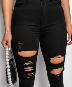 SANDY HIGH WAISTED DESTROYED FRAYED SKINNY JEAN 12 SANDY HIGH WAISTED DESTROYED FRAYED SKINNY JEAN -FINESSE-shop sandy high waisted destroyed frayed skinny jean black 6 6