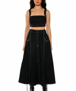 SECRET ADMIRER DENIM MAXI SKIRT 10 SECRET ADMIRER DENIM MAXI SKIRT -FINESSE-shop secret admirer denim maxi skirt black 3 3