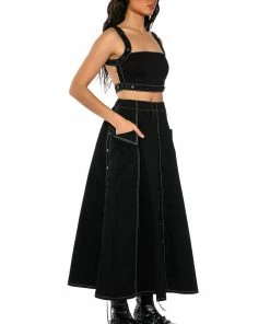 SECRET ADMIRER DENIM MAXI SKIRT 11 SECRET ADMIRER DENIM MAXI SKIRT -FINESSE-shop secret admirer denim maxi skirt black 4 4