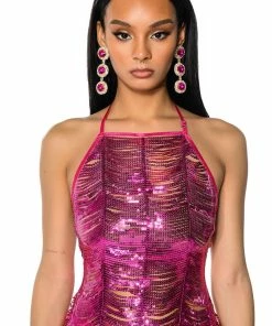 SENORITA EMBELLISHED HALTER TOP IN PINK