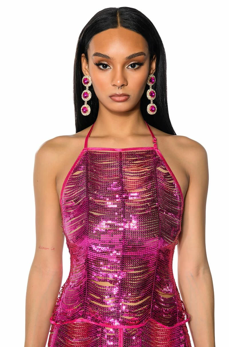 SENORITA EMBELLISHED HALTER TOP IN PINK 1 SENORITA EMBELLISHED HALTER TOP IN PINK