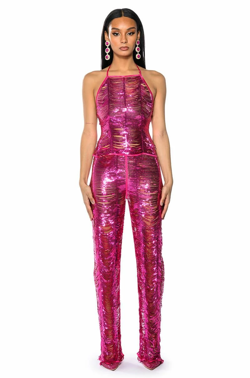 SENORITA EMBELLISHED HALTER TOP IN PINK 3 SENORITA EMBELLISHED HALTER TOP IN PINK - Image 3