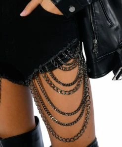 SEXY CHAIN DENIM SHORTS -FINESSE-shop sexy chain denim shorts in black black 10 10