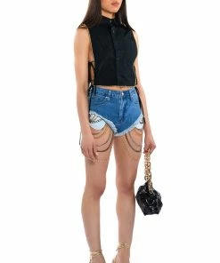 SEXY CHAIN DENIM SHORTS -FINESSE-shop sexy chain denim shorts medium blue denim 4 4 c1 c1 c1