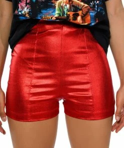 SEXY HOT PANT FAUX LEATHER FASHION SHORT -FINESSE-shop sexy hot pant faux leather fashion short red 3 3