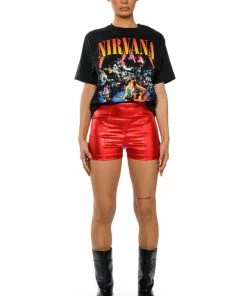 SEXY HOT PANT FAUX LEATHER FASHION SHORT -FINESSE-shop sexy hot pant faux leather fashion short red 4 4