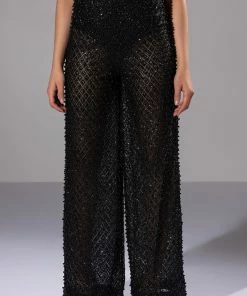SEXY VILLAIN SHEER WIDE LEG GLITTER DETAIL PANTS