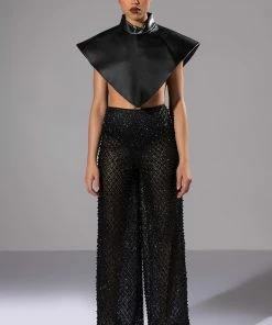 SEXY VILLAIN SHEER WIDE LEG GLITTER DETAIL PANTS -FINESSE-shop sexy villain sheer wide leg glitter detail pants black 3 3
