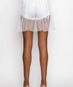 SHADOW TULLE DETAIL ZIPPER DENIM SHORT -FINESSE-shop shadow tulle detail zipper denim short white denim 7 7 c1
