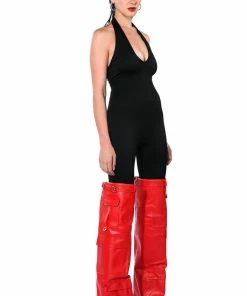 SHES SLEEK DOUBLE LAYER HALTER CATSUIT -FINESSE-shop shes sleek double layer halter catsuit black 11 11