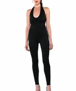 SHES SLEEK DOUBLE LAYER HALTER CATSUIT -FINESSE-shop shes sleek double layer halter catsuit black 12 12