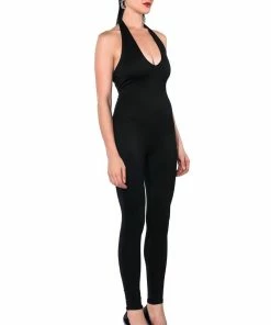 SHES SLEEK DOUBLE LAYER HALTER CATSUIT -FINESSE-shop shes sleek double layer halter catsuit black 13 13