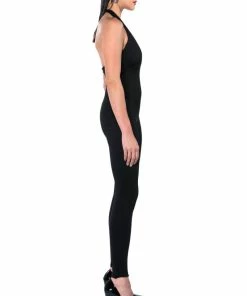 SHES SLEEK DOUBLE LAYER HALTER CATSUIT -FINESSE-shop shes sleek double layer halter catsuit black 14 14