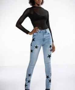 SHINING STAR PATCH DETAIL HIGH RISE SKINNY JEAN -FINESSE-shop shining star patch detail high rise skinny jean light blue 3 3 c1 c1 c1 c1 c1