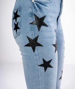 SHINING STAR PATCH DETAIL HIGH RISE SKINNY JEAN -FINESSE-shop shining star patch detail high rise skinny jean light blue 9 9 c1 c1 c1 c1 c1