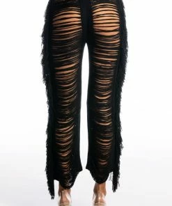SHREDDED HIGH WAIST KNIT PANTS 13 SHREDDED HIGH WAIST KNIT PANTS -FINESSE-shop shredded high waist knit pants black 7 7 c1