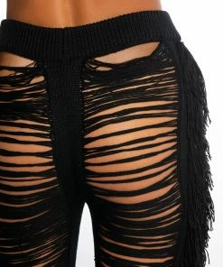 SHREDDED HIGH WAIST KNIT PANTS 14 SHREDDED HIGH WAIST KNIT PANTS -FINESSE-shop shredded high waist knit pants black 8 8 c1