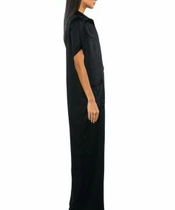 SILENT DREAMER SHORT SLEEVE SATIN JUMPSUIT -FINESSE-shop silent dreamer short sleeve satin jumpsuit black 5 5