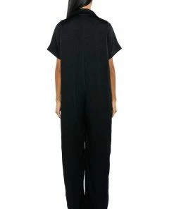 SILENT DREAMER SHORT SLEEVE SATIN JUMPSUIT -FINESSE-shop silent dreamer short sleeve satin jumpsuit black 6 6