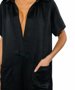 SILENT DREAMER SHORT SLEEVE SATIN JUMPSUIT -FINESSE-shop silent dreamer short sleeve satin jumpsuit black 7 7