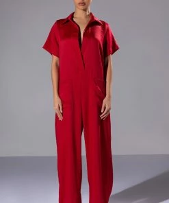 SILENT DREAMER SHORT SLEEVE SATIN JUMPSUIT