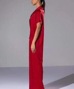 SILENT DREAMER SHORT SLEEVE SATIN JUMPSUIT 7 SILENT DREAMER SHORT SLEEVE SATIN JUMPSUIT -FINESSE-shop silent dreamer short sleeve satin jumpsuit red 3 3