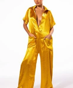 SILENT DREAMER SHORT SLEEVE SATIN JUMPSUIT