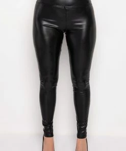 SLIM THICC FAUX LEATHER LEGGINGS WITH 4 WAY STRETCH -FINESSE-shop slim thicc faux leather leggings black 4 4