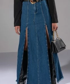 SO SLAYING DOUBLE SLIT DENIM MAXI SKIRT