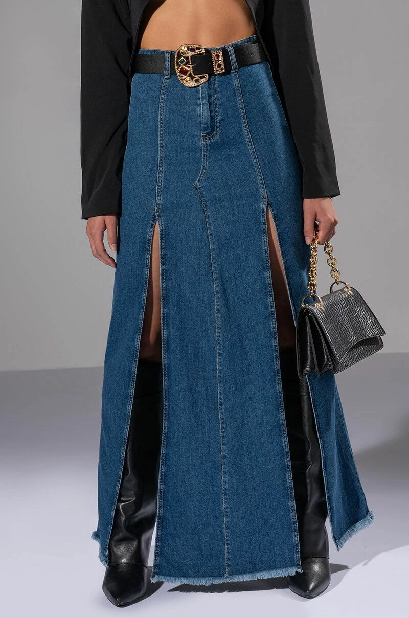 SO SLAYING DOUBLE SLIT DENIM MAXI SKIRT 1 SO SLAYING DOUBLE SLIT DENIM MAXI SKIRT
