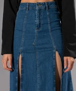SO SLAYING DOUBLE SLIT DENIM MAXI SKIRT 16 SO SLAYING DOUBLE SLIT DENIM MAXI SKIRT -FINESSE-shop so slaying double slit denim maxi skirt medium blue denim 8 8