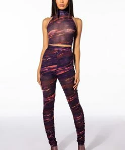 SOMETHING SPECIAL MESH LEGGING WITH RUCHED DETAIL -FINESSE-shop something special mesh legging with ruched detail purple multi 8 8