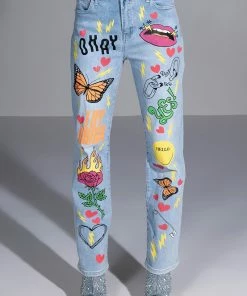 SPECIAL THING PAINTED HIGH RISE STRAIGHT LEG JEAN -FINESSE-shop special thing painted high rise straight leg jean light blue denim 3 3