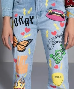 SPECIAL THING PAINTED HIGH RISE STRAIGHT LEG JEAN -FINESSE-shop special thing painted high rise straight leg jean light blue denim 7 7