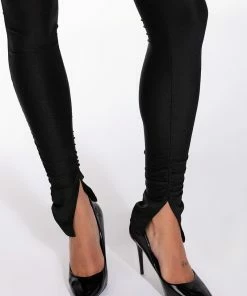 STAR STRETCH RUCHED ANKLE LEGGINGS IN BLACK -FINESSE-shop star stretch ruched ankle leggings in black black 8 8