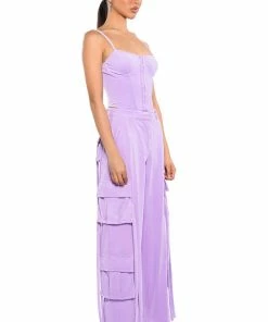 STYLIST WIDE LEG VELVET CARGO PANTS -FINESSE-shop stylist wide leg velvet cargo pants light purple 4 4